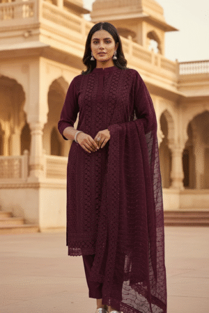 Graceful Elegance – Women’s Suit with Georgette Fabric and Embroidery Work