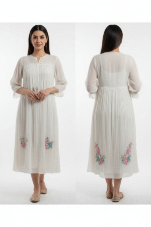 White Flared Dress in Floral Print – Effortless Elegance for Every Occasion