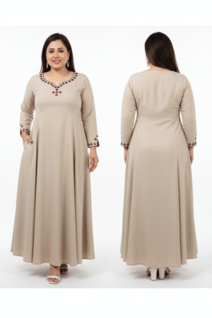 Embroidered Round-Neck A-line Dress with Flounce Sleeves – Elegant Women’s Party & Casual Wear