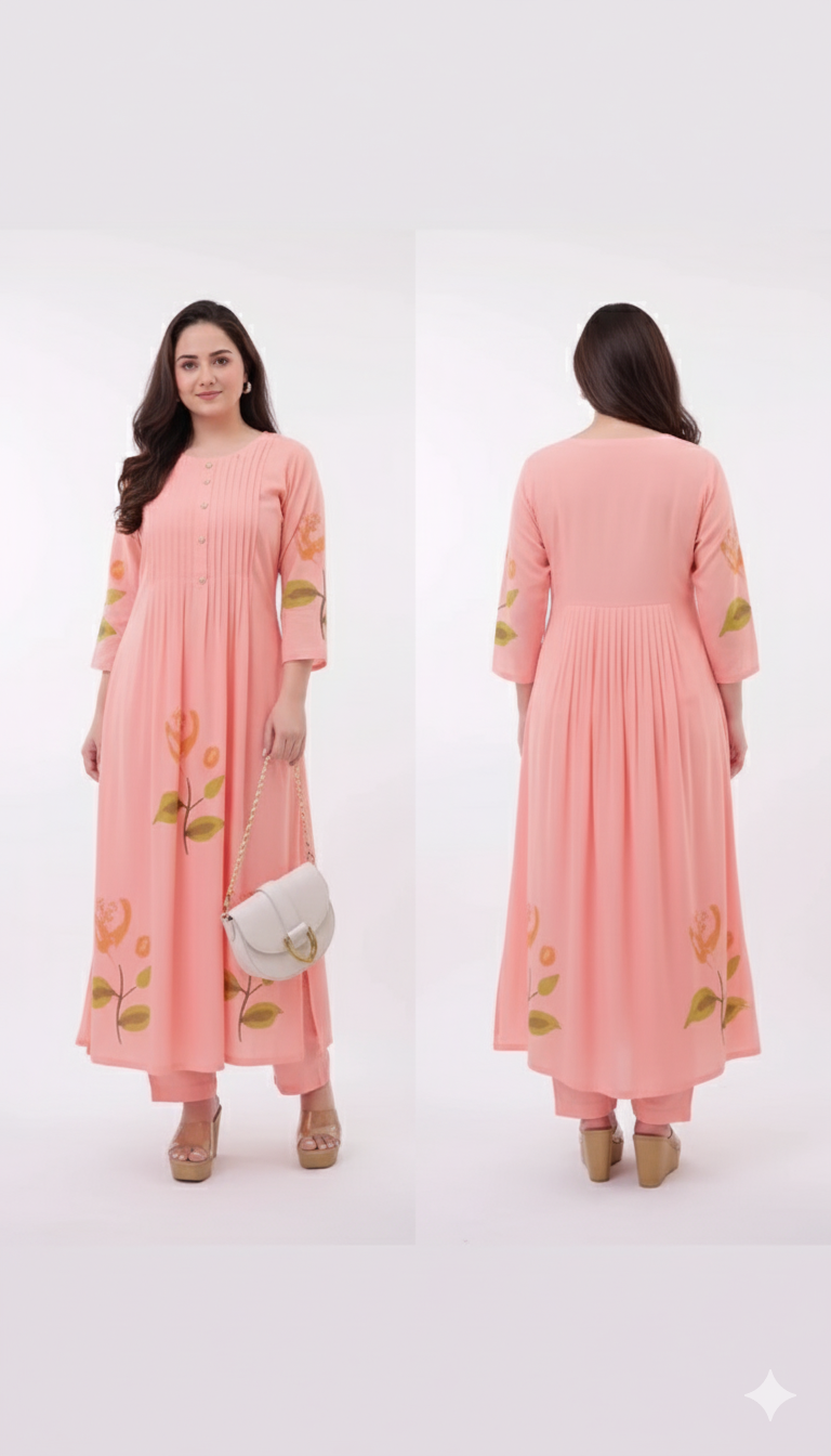 Cotton Fabric Hand-Paint Kurti – Elegant & Artistic Ethnic Wear for Women