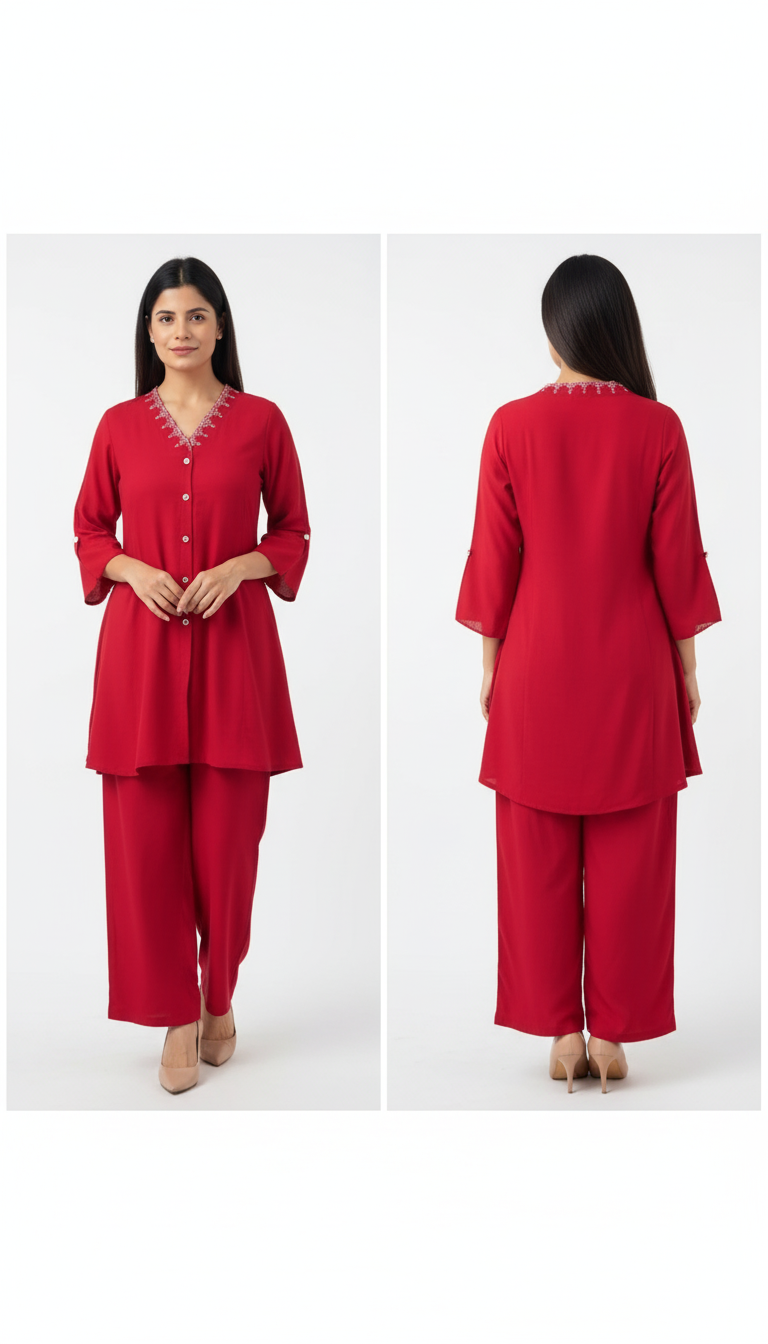 Women's Maroon Linen Cotton Solid A-line Co-ord Set – Effortless Elegance & Comfort