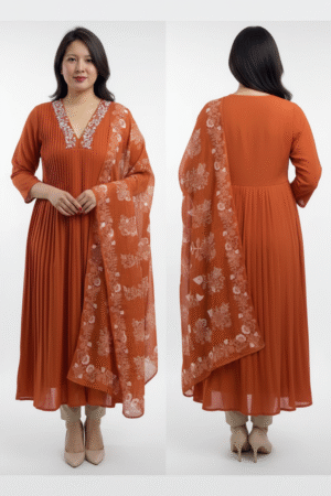 Women Ethnic Motifs Embroidered & Sequinned Anarkali Kurta with Trousers & Dupatta – Elegant Festive Ensemble