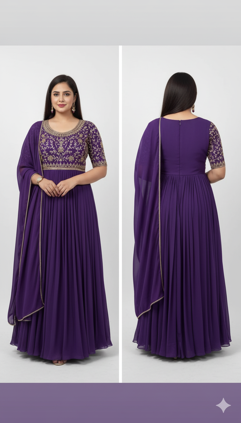 Designer Purple Fox Georgette Alia Cut Gown – Elegant Party & Festive Wear