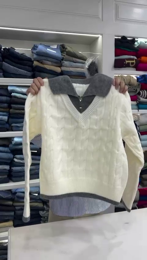 Long Sleeve Sweaters V Neck With Cable Knitted Pullover Casual Soft Top - Image 2