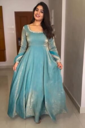 Women Sky Blue Anarkali Gown for Festive and Party Wear with Elegant Flare