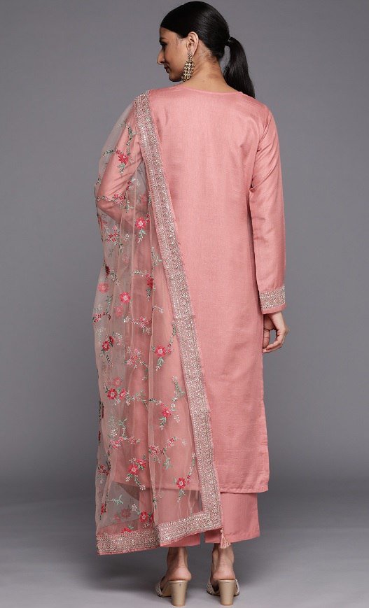 Women Peach-Coloured Floral Kurta with Trousers & Dupatta - Image 3