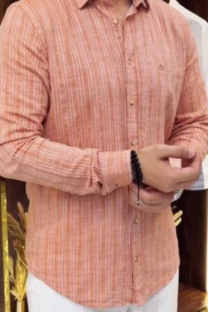 Men Spread Collar Vertical Striped Casual Shirt