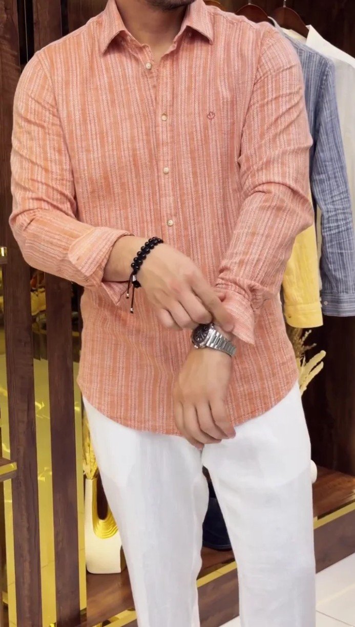 Men Spread Collar Vertical Striped Casual Shirt - Image 3