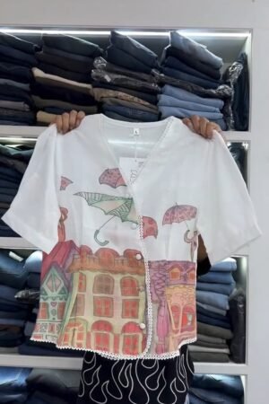 Floral Print Mandarin Collar Chiffon Shirt Style Top with Camisole