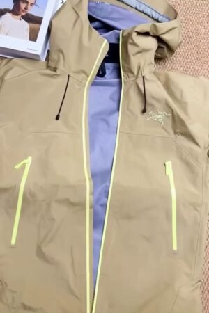 Khaki Waterproof Hooded Rain Jacket