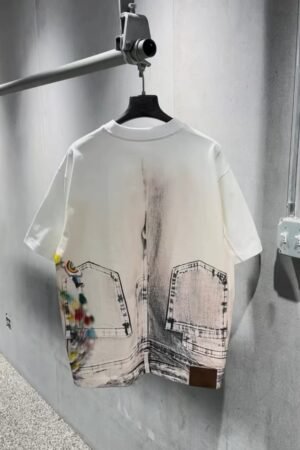 Mens White Denim Pocket Print T Shirt
