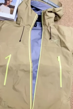 Khaki Waterproof Hooded Rain Jacket