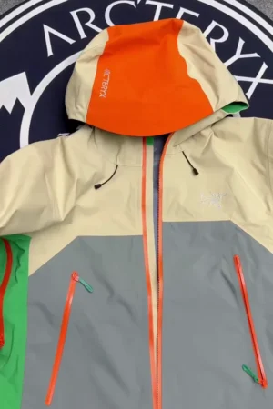 Beige Grey & Green Waterproof Hooded Rain Jacket