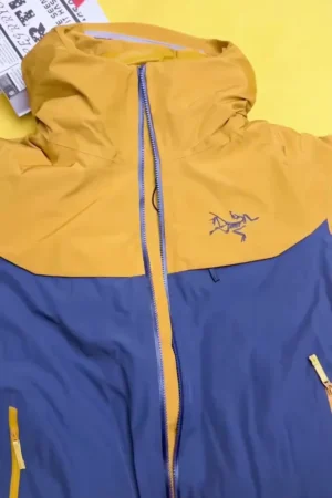 Mustard Yellow & Royal Blue Waterproof Hooded Rain Jacket