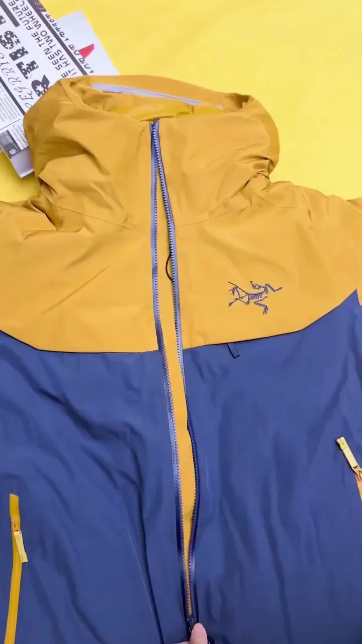 Mustard Yellow & Royal Blue Waterproof Hooded Rain Jacket